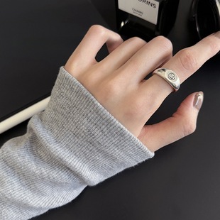 Heavy Industry Simple Black Ma Sterling Silver Ring Women's Niche Design Retro High-end Sense No Fade Light Luxury Silver Jewelry Wholesale