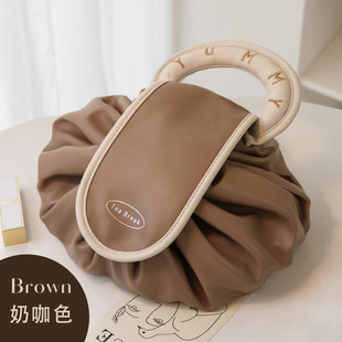 New Lazy Drawstring Cosmetic Bag Women's Portable Waterproof PU Travel Wash Bag Portable Storage Bag Box High-grade Case
