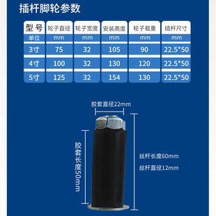 Medium caster bordeaux polyurethane PVC rod universal wheel 3/4/5 inch mute expansion rubber rod brake caster