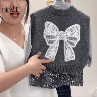 Lime Girl's Vest New Autumn and Winter Children's Stylish Knitted Vest Baby's Outer Waistcoat Sweater Coat