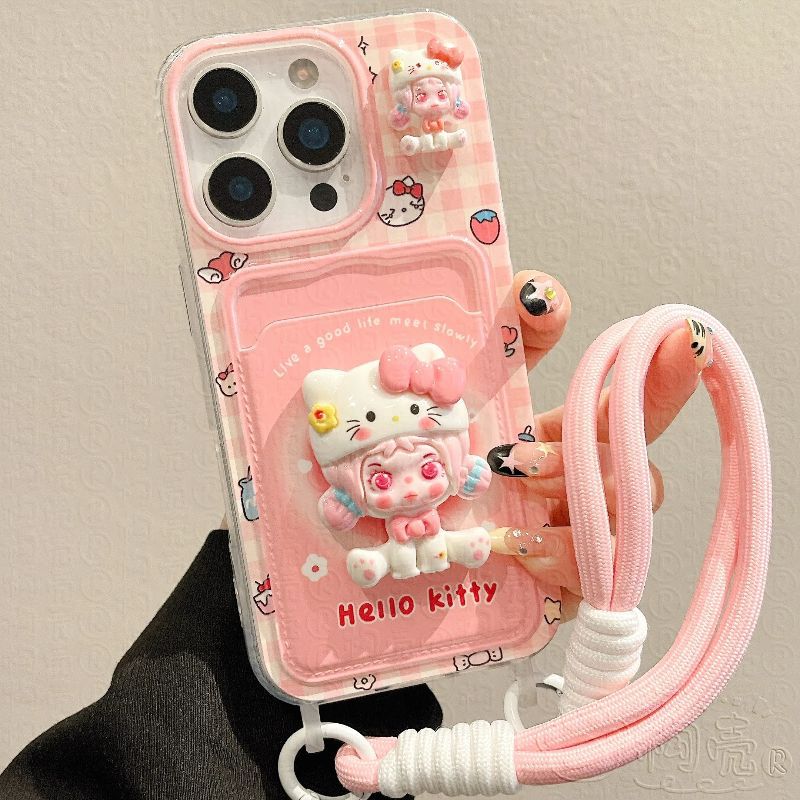 New card holder for Apple 16 Pro Max phone case, iPhone 15 Pro, trendy 13 women's 12 soft case, 14 wrist strap XR