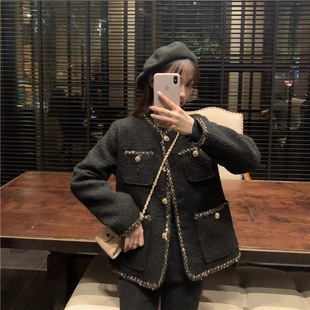 Mixed Gold Silk Contrast Small Chanel Style Short Coat Spring and Autumn 2022 New Elegant Loose Straight Tweed Versatile Top