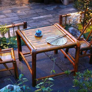 B&B Courtyard Outdoor Bamboo Tables and Chairs Chinese Courtyard Bamboo Tables and Chairs Handmade Bamboo Tables Tea Tables Carbonized Dining Tables