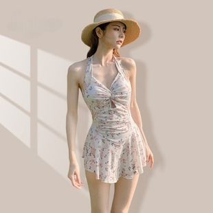 Women's swimsuit Korean floral one-piece skirt explosion pure want to hang neck fashion high-end hot spring swimsuit slim wholesale