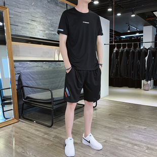 Men's Casual Sports Suit Trendy Men's Summer Short-sleeved Two-piece 2023 Summer New Running Sportswear