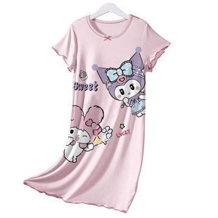 Ice Silk Summer New Children's Pajamas Girls' Nightgown Short Sleeve Summer Thin Girl's Cartoon Cute Home Clothes Trendy