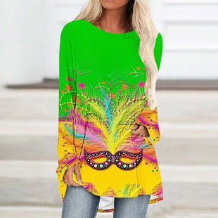 Amazon cross-border loose 3D round neck pullover long sleeve T-shirt dress foreign trade European and American women's clothing carnival theme hot style