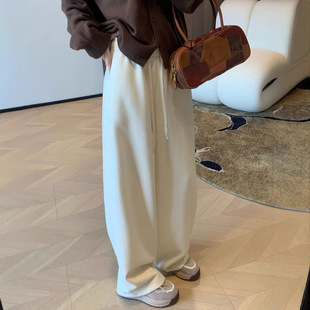 2024 Winter fleece-lined Heavy Wool Silk Warm Thickened Loose All-match Casual Autumn and Winter Straight Pants for Women