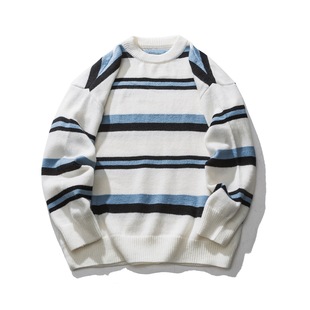 Striped Sweater Men's Winter Loose Trendy Brand Pullover Crewneck Sweater Spring and Autumn ins Fashionable Lazy Style Jacket