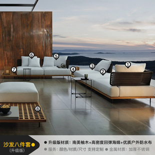 Outdoor Comfortable Sofa Courtyard Villa Teak Rattan Furniture Living Room Homestay Outdoor Balcony Rattan Chair Sofa Combination
