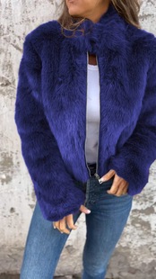 Amazon 2024 European and American Women's Cross-border New Autumn and Winter Women's Imitation Fur High Collar Zipper Casual Jacket
