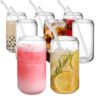 Amazon Specializes in 16oz Glass Coke Cup High Borosilicate Glass Water Cup Set with Lid Straw Milk Tea Coffee Cup