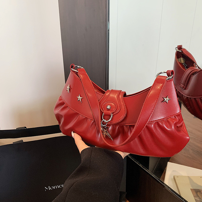 Trendy Niche Women's Bag 2025 Korean Version New Underarm Bag Pleated High-Quality Solid Color Stylish Casual Shoulder Bag