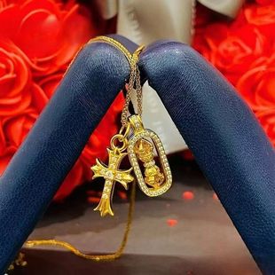 Cross Diamond Pestle Zircon Necklace Women's Autumn 2024 Four-leaf Clover Diamond Pendant High-grade Light Luxury Clavicle Chain