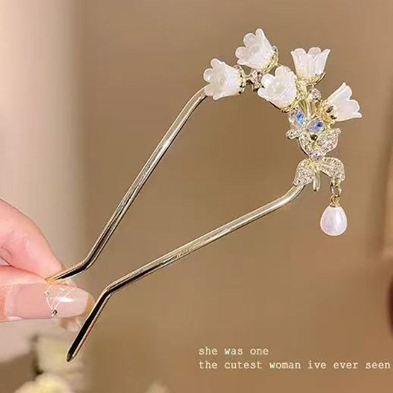 New Chinese-Style High-End Lily of the Valley U-Shaped Hairpin Bun Tassel Hairpin Ancient Style Hairpin Cheongsam Hanfu Hair Accessory
