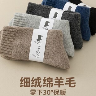 Wool socks men's autumn and winter mid-tube socks warm merino fleece-lined thickened terry floor socks stockings