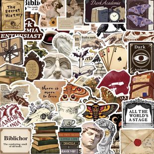 50 Dark Academic Graffiti Stickers Decorative DIY Phone Case Scooter Computer Water Cup Waterproof Decorative Stickers