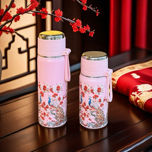 High-value retro gold peacock national tide thermos cup women's tea water separation cup outdoor car portable tea cup