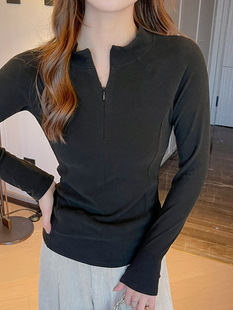 Micromide Fleece Collar Base Shirt Women's Autumn and Winter Thickened Slim-fit Slimming Long-sleeved Shoulder High-end T-shirt Top