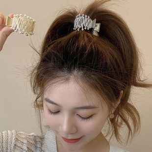 Korean Style High Horsetail Fixing Artifact Internet Popular Light Luxury Elegant Pearl Rhinestone Horsetail Buckle Hairpin Alloy Disc Hair Grab Clip