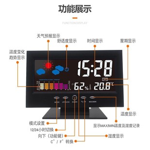 Electronic weather clock 80.82 million almanac alarm clock temperature and humidity color screen clock LCD backlight voice control desk clock cross-border factory