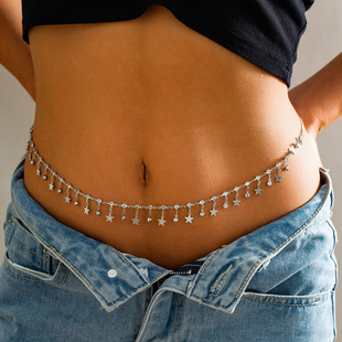European and American cross-border jewelry sexy geometric beach bikini body chain simple rhinestone tassel single layer waist chain for women