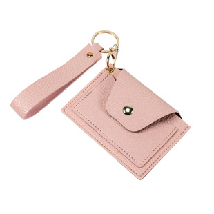 Spot new Korean student card bag litchi pattern free disassembly hand lanyard candy color simple bus card leather case