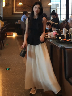 Gentle Style Fashion Dress Women's Beaded Sleeveless Vest Summer Ruffled Slim Fit Top Skirt Two-piece Set