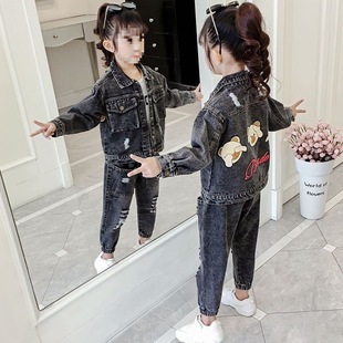 Girls' Denim suit Spring 2023 Children's Western Fashion Trendy Children's Coat Long Pants Trendy Two-piece Set Spring and Autumn