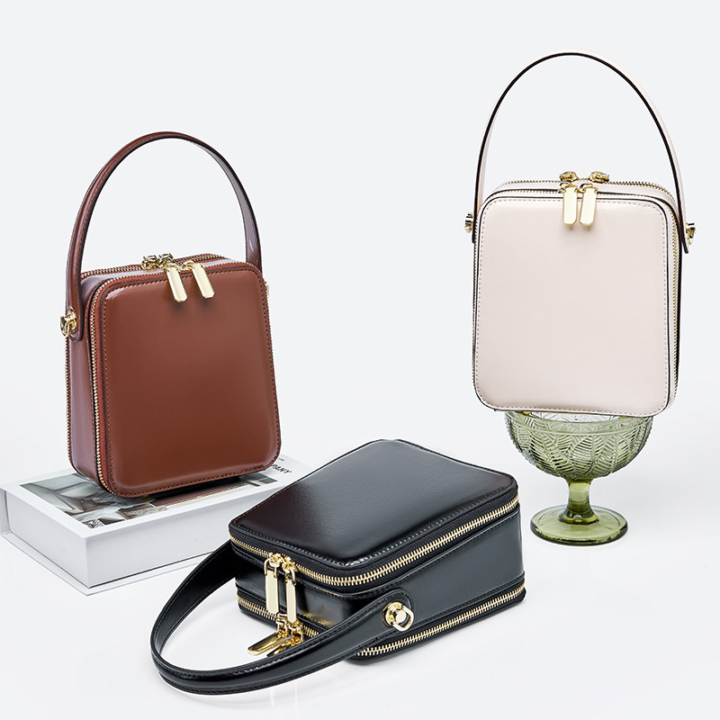 Korean niche new style women's fashion genuine leather box bag, light luxury crossbody bag, handbag, shoulder bag