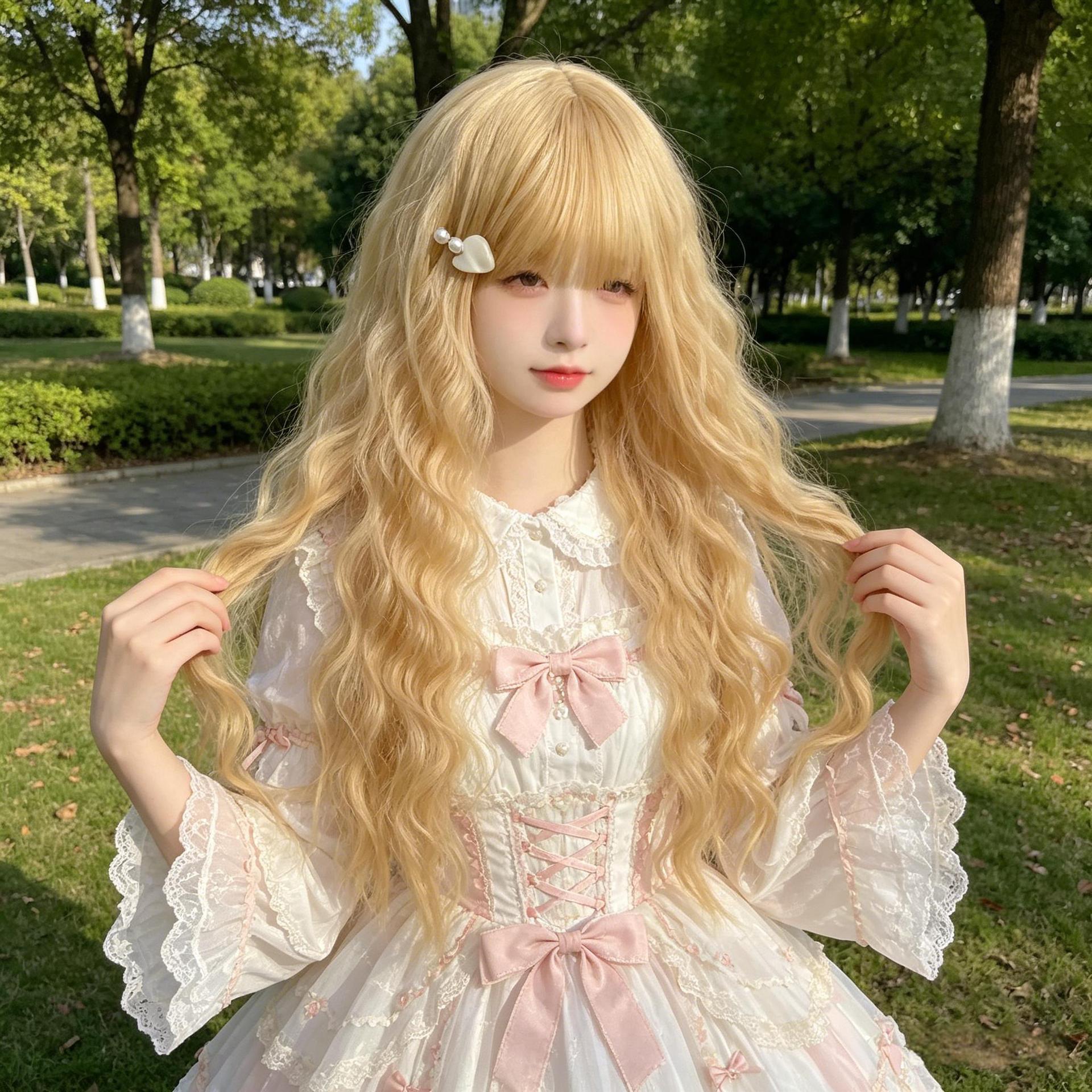 Wig for Women with Long Hair, Corn Perm, Dyed Synthetic Fiber, Full Head Wig, Cross-Border Supply, Supports Dropshipping