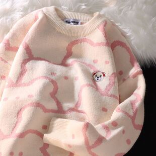 Cute bear soft glutinous pullover women's couple sweater men's and women's vintage Japanese sweater lazy style coat
