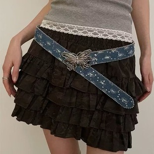 American Style Retro Buckle Belt Women's Rivet New Brown Belt with Jeans Korean Style All-match Waist Chain Trendy