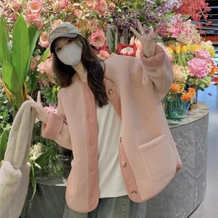 Vintage Contrast Color fleece-lined Thickened Cashmere Cardigan Women's 2023 Winter Chanel Style Casual Loose Cashmere Coat