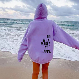Трансграничный XS--5XL европейский код с наплечным рукавом с принтом DoWhatMakesYouHappy женский спортивный свитер с капюшоном