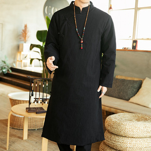 2023 Republic of China style mid-length cotton-padded coat winter cotton-linen warm cotton-padded jacket crossbody Hanfu cotton-padded coat buckle Chinese cotton-padded robe
