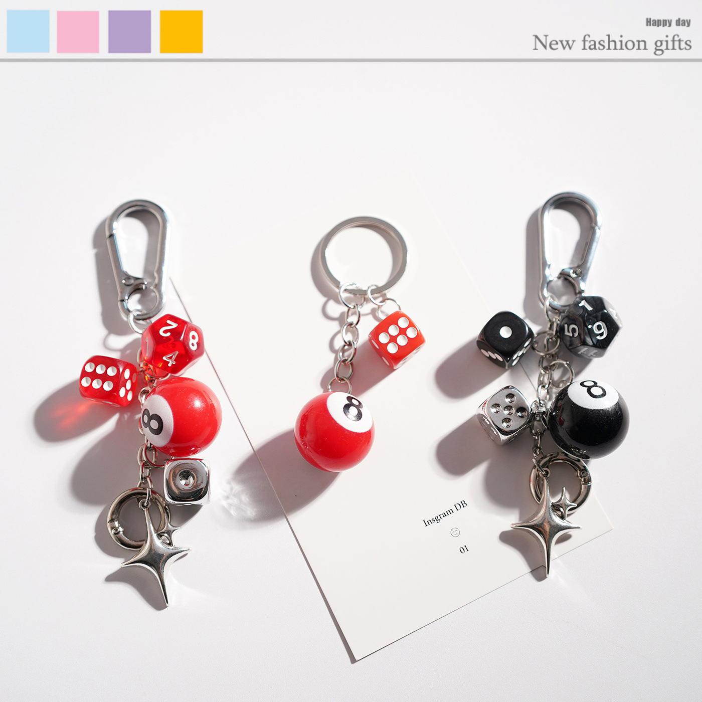 New Creative Billiards Dice Keychain Simulated Number Pendant Bag Decoration Mobile Phone Chain Pendant