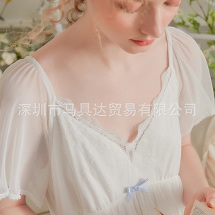 24976 Mesh Lace Nightdress Summer Modal Home Clothes Palace Style Pajamas