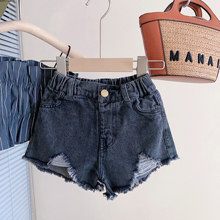 Korean Style Girl's Frying Street Fashionable Suit Summer Children's Ruffled Top Denim Shorts Internet Popular Two-Piece Set