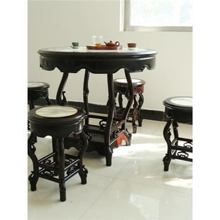Redwood marble dining table East African sour branch round dining table combination with stool chair Lingnan characteristic dining table dining furniture