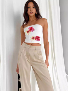 2024 Cross-border European and American Style Summer New Women's Clothing Street Fashion Flower Printing Sexy Navel Wrap