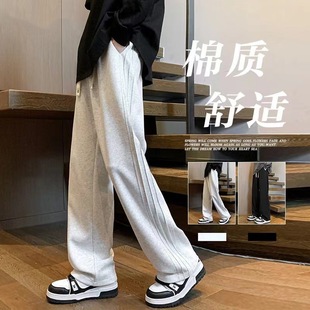 Autumn and Winter fleece-lined Loose Sports Pants for Boys American High Street Fashion Brand Wide Leg Pants for Teenagers