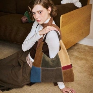 [Zhang Ruonan's Style] Color Block Shoulder Bag, Large Capacity Underarm Bag, 2025 New Women's Bag