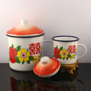 Nostalgic retro enamel jar flower Hi thickened old-fashioned tea jar with lid Candy Cup logo promotional gift