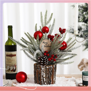 ✅ Pe Red Fruit Gift Pine Cone New Decoration Home Christmas Tree Log Props Scene Ornaments Wooden Barrel Christmas Style