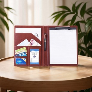 Leather Folder Multi-Functional Business Contract Folder with Note Pad Office Sales Magnetic Buckle Conference Splint Pad