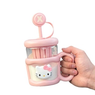 Creative Cartoon Plastic Water Cup Women's Summer High Color Value Suction Cup with Strainer for Home Office Portable Handler Cup