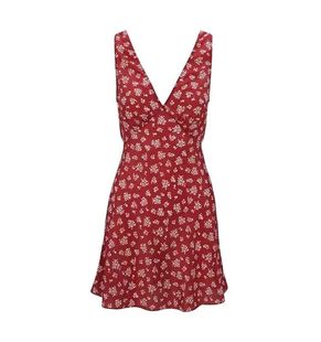 Red Vintage Floral Sling dress Women's Summer New Tea Style Pure French Style Elegant V-neck Hong Kong Style Skirt