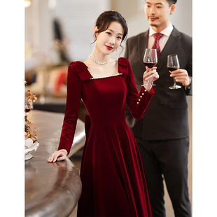 Toast Dress Bride 2024 New Red High-end Wedding Engagement Dress Autumn and Winter Women's Wedding Back-door casual dress