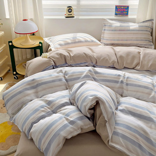 Four-Piece Set Cotton 100 Thickened Quilt Cover Bed Sheet Student Dormitory Three-Piece Set Simple Skin-Friendly Four Seasons Bedding 4